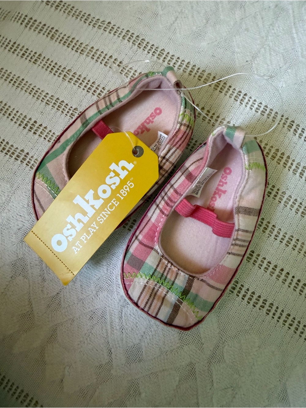 OshKosh B'gosh Pink & Green Plaid Baby Slip-On Shoes